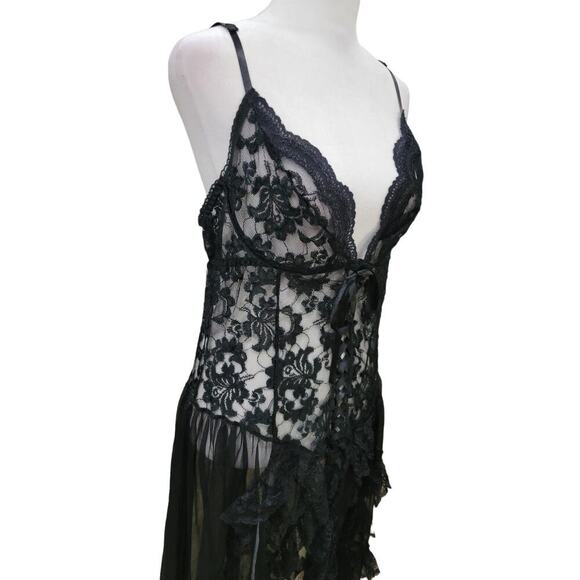 Women's Gorgeous Sheer Black‎ Lace Underwire Corset Teddy with Ruffle Train - Picture 10 of 11